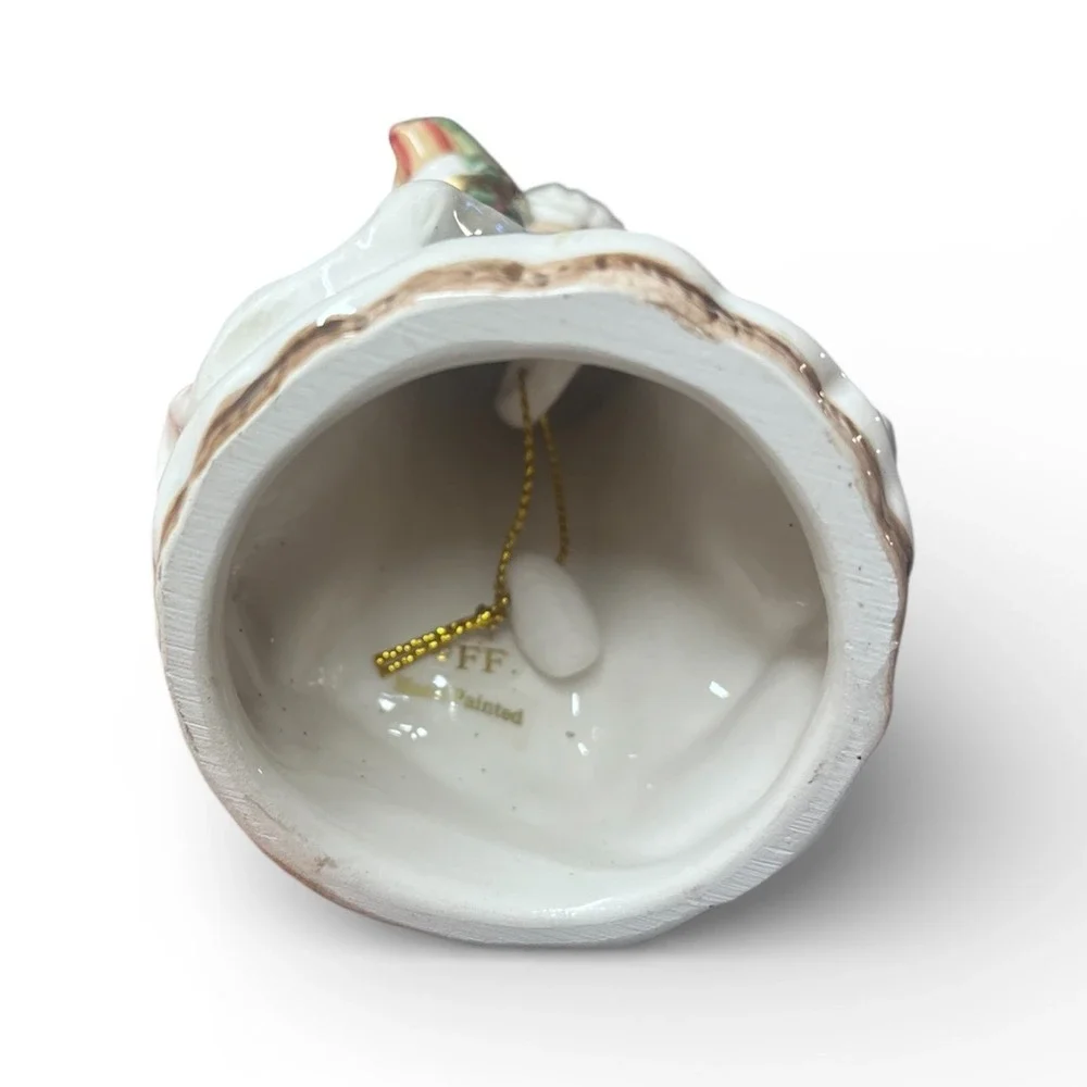 Vintage Fitz and Floyd Small Hand Painted Forest‎ Frost Porcelain Santa Bell